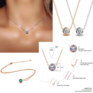 Detail view of round cubic zirconia pendant with 44cm chain and 6cm extender
