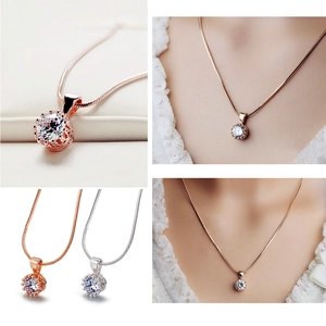 Fashion crown pendant necklace with sparkling zircon and genuine gold plating in two colors