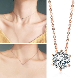 Detailed view of classic round zircon pendant necklace with rose gold chain