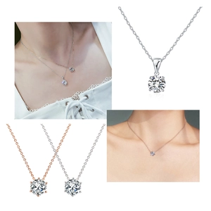 Classic zircon pendant necklace with four and six-prong settings in gold and silver