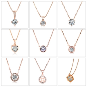 Elegant Copper Zirconia Pendant Necklace Rose Gold Platinum Plated Heart Round Geometric Jewelry For Women Daily Accessory