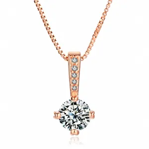 Elegant rose gold box chain necklace with a heart-shaped claw set round zircon pendant