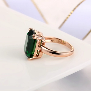Square emerald cut green zircon ring in rose gold finish with 18K GP hallmark