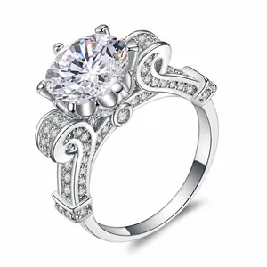Fashion Copper Cubic Zirconia Engagement Ring For Women Round Cut Zircon Micro Pave Luxurious Wedding Party Band Jewelry Gold Plated Ring