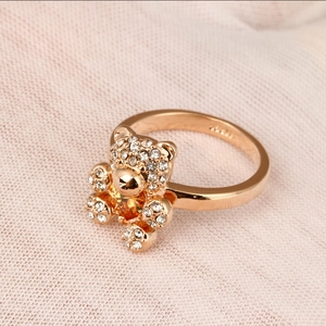 Schattige Beer Hart Zirconia Koperen Ring Rozegoud Witgoud Vergulde Zoete Dier Ring Sieraden Cadeau Voor Dames
