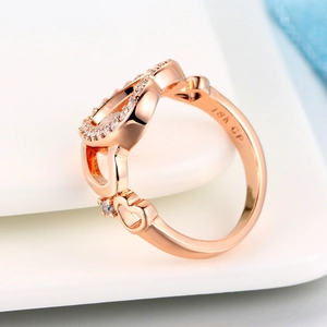Classic 18K rose gold plated double heart ring with zircon stones for elegant parties