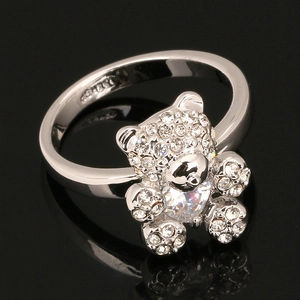 S925 sterling zilveren ring met een schattig beerontwerp en fonkelende zirkoonstenen