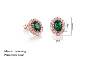 Specifiche dettagliate sulle dimensioni degli orecchini in oro rosa con cristallo verde