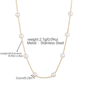 Vista detallada del collar de perlas de acero de 40,5 cm con dimensiones y peso de 2,7 g