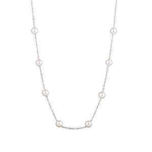 Elegante collar de perlas de acero inoxidable con perlas blancas en cadena plateada