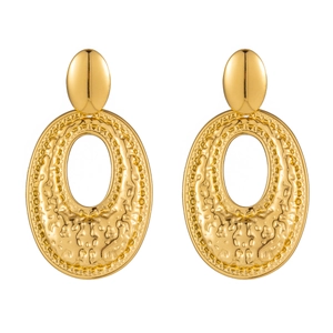 Boucles d'oreilles pendantes ovales rétro dorées avec texture lave et fini martelé