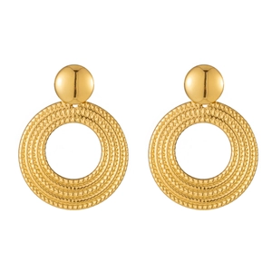 Boucles d'oreilles vintage françaises dorées à texture irrégulière et design géométrique