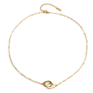 Polished 18K gold plated stainless steel handcuff pendant necklace for couples