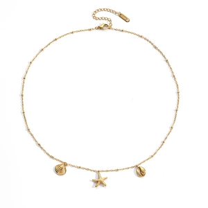 Geometrische Muschel und Seestern Y-Halskette mit 18k Goldbeschichtung aus Edelstahl