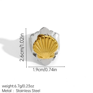 Detailansicht des zweifarbigen Edelstahl-Muschelrings mit Größen- und Gewichtsangaben