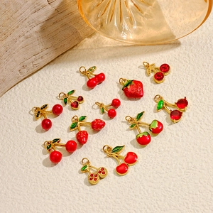 Roestvrijstalen Fruit Thema Hanger Aardbei Kers Perzik Bedels Verguld Email DIY Sieraden Accessoires Voor Vrouwen Armband Ketting Maken