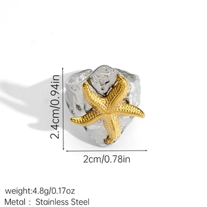 Detailaufnahme der zweifarbigen Seestern-Ring mit Hammerschlag-Textur und Maßen