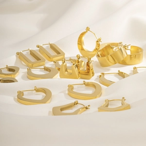 Minimalist Stainless Steel Geometric Hoop Earrings For Women Gold Plated Heart Rectangular U-Shaped Fashion Stud Jewelry