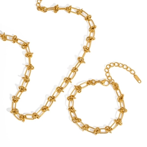 Ensemble collier et bracelet en acier inoxydable plaqué or avec maillons à nœuds