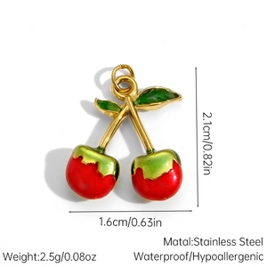 Detailweergave van de emaille kersen hanger met afmetingen en gewichtspecificaties