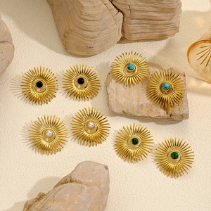 Boucles d'oreilles soleil vintage en or 18 carats avec pierres naturelles colorées