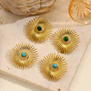Boucles d'Oreilles Clous Rayon de Soleil en Acier Inoxydable Style Français Plaqué Or Bijoux pour Femmes