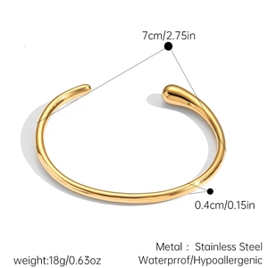 Détail du bracelet jonc en acier inoxydable doré 18k avec dimensions et étanchéité