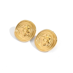 Orecchini vintage francesi in acciaio inossidabile dorato con design geometrico