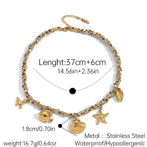 Detail view of octopus and starfish charms on a woven cord necklace with lobster clasp