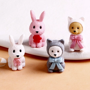 Set of 4 cute mini 3D resin figurines with rabbit and cat characters for DIY crafts