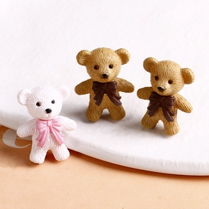 Miniature resin teddy bear figurines with bowties for DIY crafts and decor