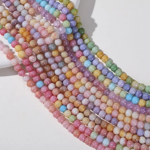 Detailed macro view of 8mm multicolored ice-cracked texture natural stone beads for DIY