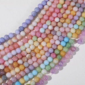 Macro view of 8mm ice crackle agate round beads in mixed macaron colors for DIY jewelry