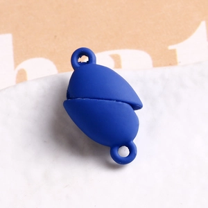 Detail of dark blue matte magnetic clasp with dual attachment rings for DIY jewelry
