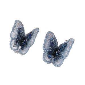Handmade light blue mesh butterfly hair clips with shimmering dark blue crystals
