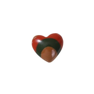DIY heart resin bead with tricolor stripes in orange, green and brown retro style