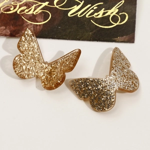 Elegant gold glitter resin butterfly accessories for DIY jewelry and hair clips set