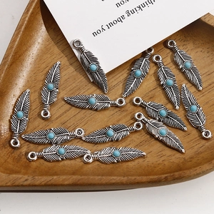 Pendentifs plumes en argent vintage avec perles bleues pour bijoux DIY