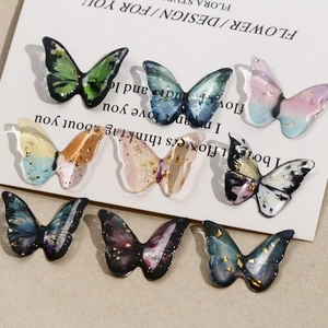 Multi-colored resin butterfly charms with gold foil and gradient glitter for DIY jewelry