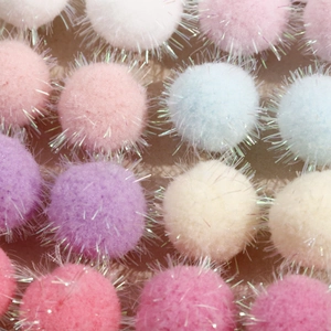 Colorful glitter plush balls for DIY crafts and accessories in macaron shades