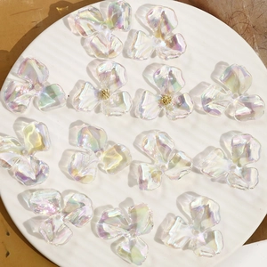 Irregular acrylic three-petal flower earrings accessories with gradient AB plating finish