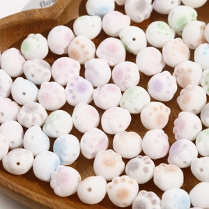 Cute flocked cat paw beads for DIY jewelry making in various pastel colors