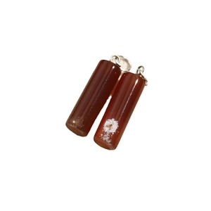 Natural agate stone cylinder pendants in reddish brown with silver rings for jewelry DIY