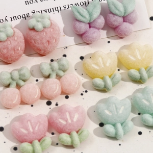 DIY colorful fruit and flower resin charms with flocked texture for hair accessories