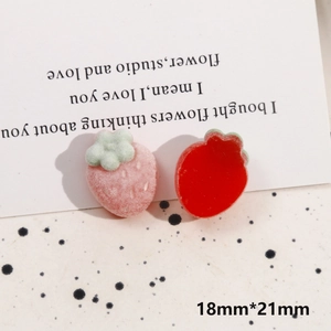 Detail of strawberry flocking charm with dimensions of 18mm by 21mm for DIY jewelry