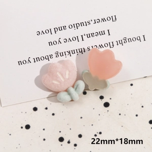 Close-up of DIY plush flower charms in pink resin, size 22mm by 18mm for jewelry making