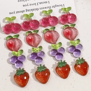 Cute Resin Fruit Charms For Diy Jewelry Making Phone Case Decor Strawberry Cherry Peach Grape Fruit Shapes Craft Supplies
