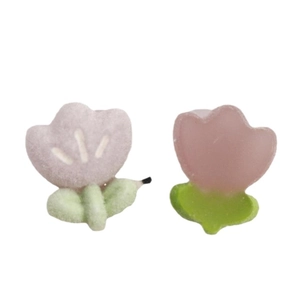 Pink and purple resin tulip flower patches with green leaves for DIY hair clips