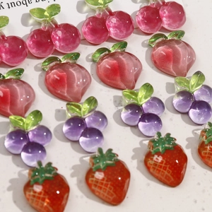 Translucent resin fruit charms including cherry and strawberry for DIY jewelry making