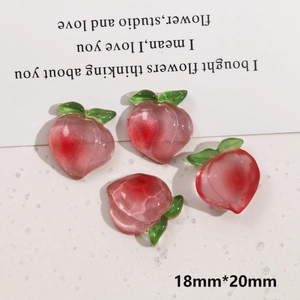 Detail of 4-piece set 18x20mm translucent pink resin peach charms for DIY crafts